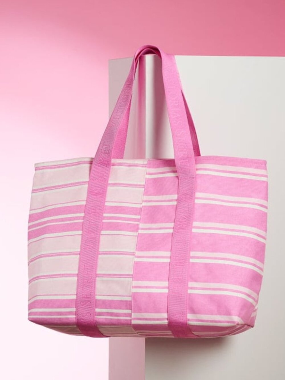 Victoria's Secret Heritage Stripe Canvas Tote Bag Purse Gym Travel Large NWT - Picture 2 of 5